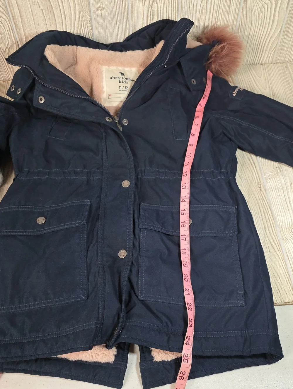 Abercrombie & Fitch Kids Navy Blue and Pink Lined Parka Coat Kids Size 11/12